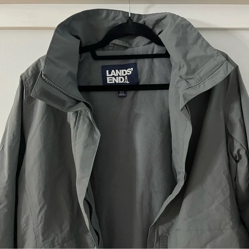 LAND END Boys Arctic Grey Outrigger Hooded Fleece Lined Jacket SZ M-10-12